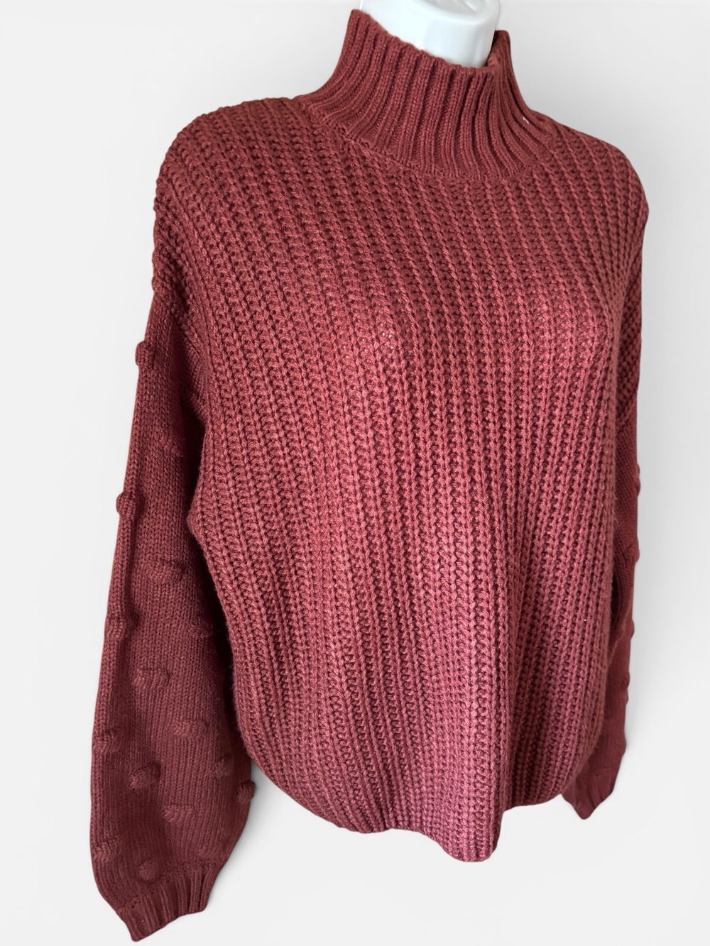 Moon And Madison Bobble Sleeve Mock Turtle Rust  Boxy Chunky Knit Sweater Size M